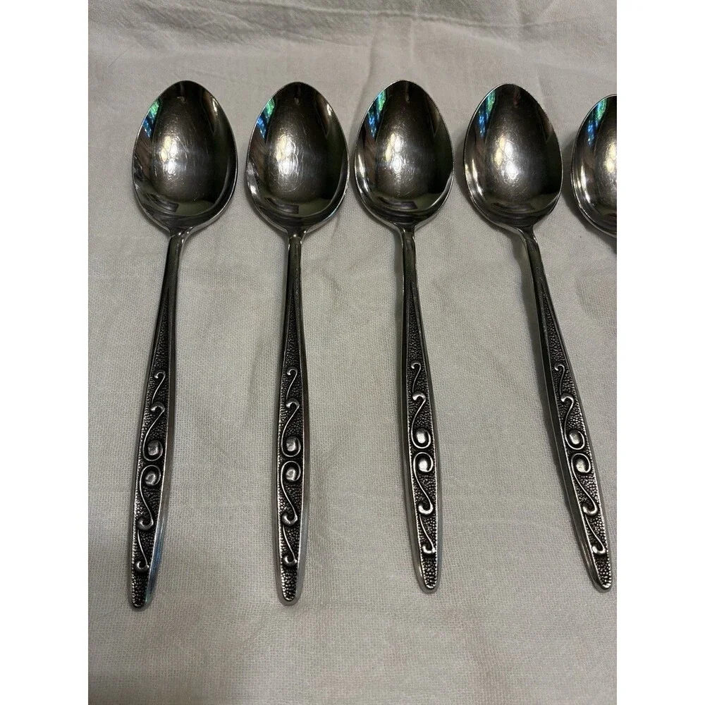 HF Hanford Forge RUTGERS Stainless Flatware  TEASPOONS Lot Of 8 Japan MCM
